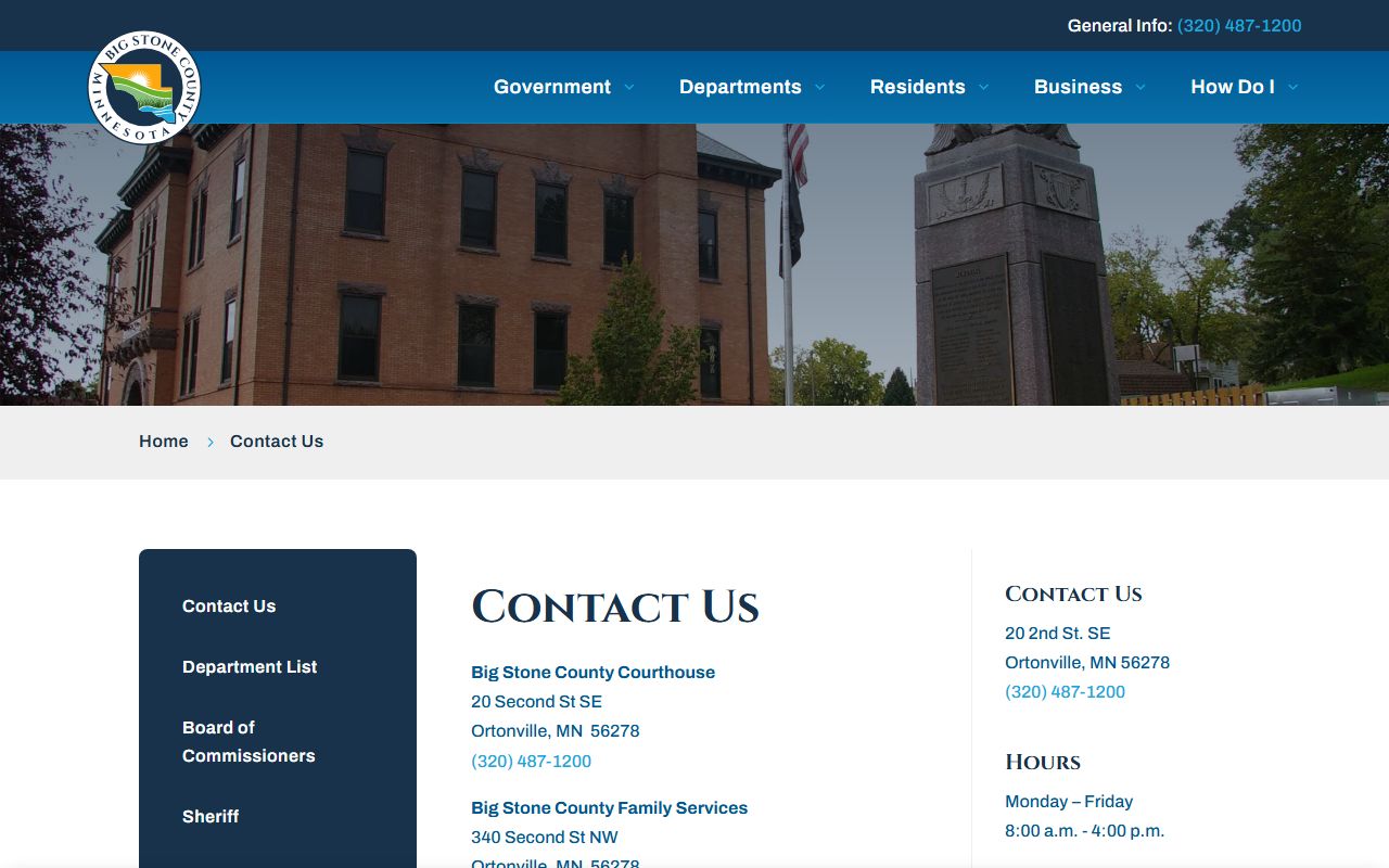 Big Stone County inmate records contact page