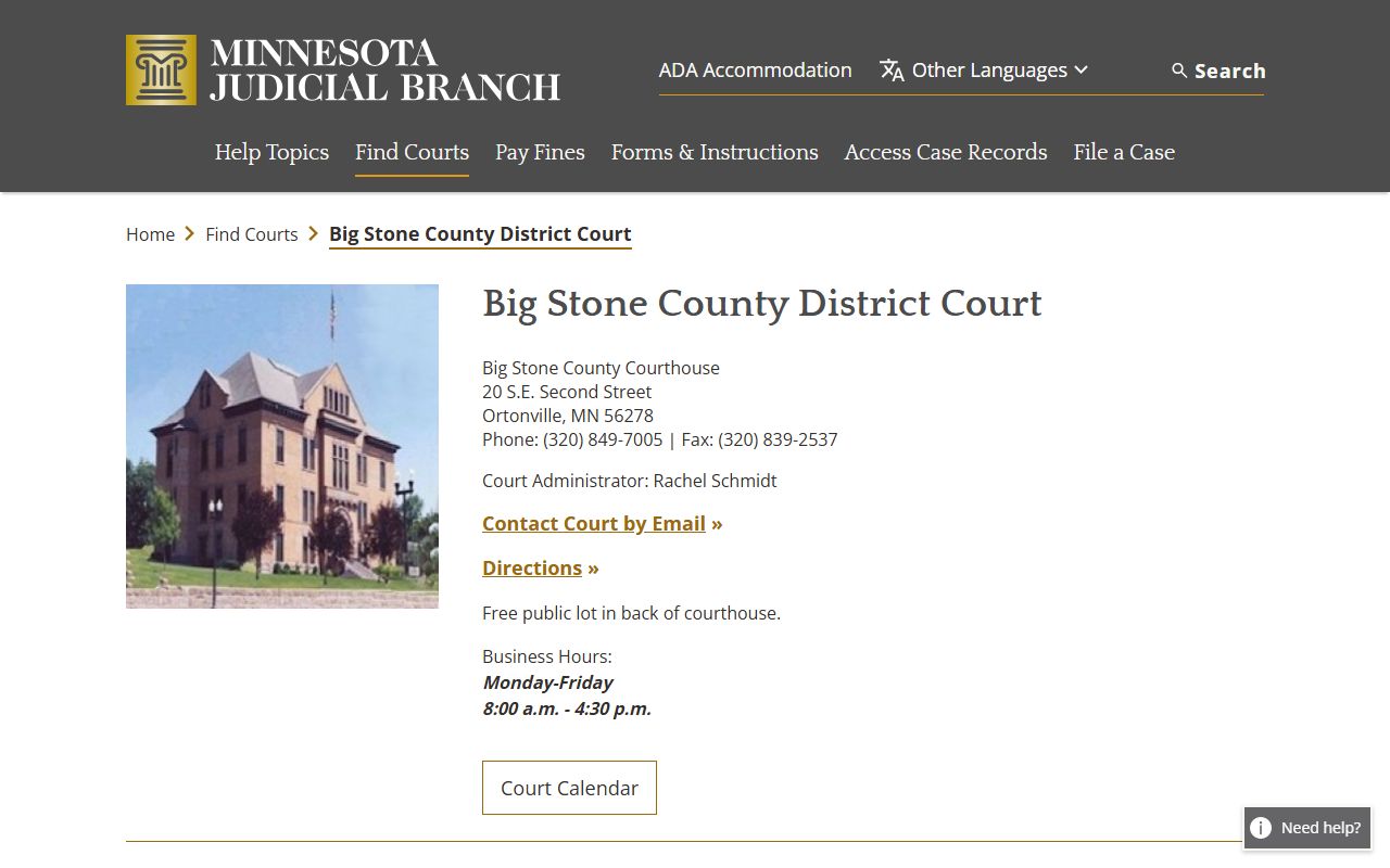 Big Stone County court records after arrest district court page