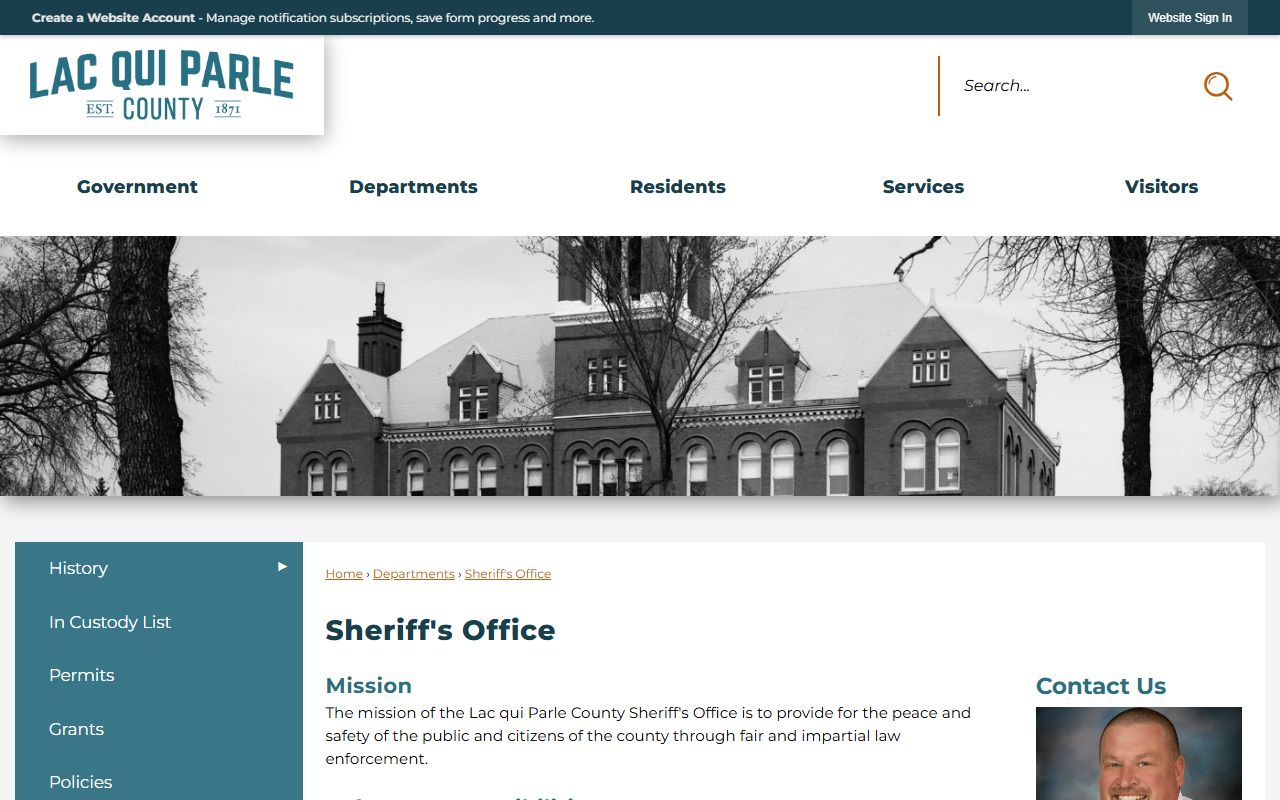 Lac qui Parle County Sheriff's Office jail information page